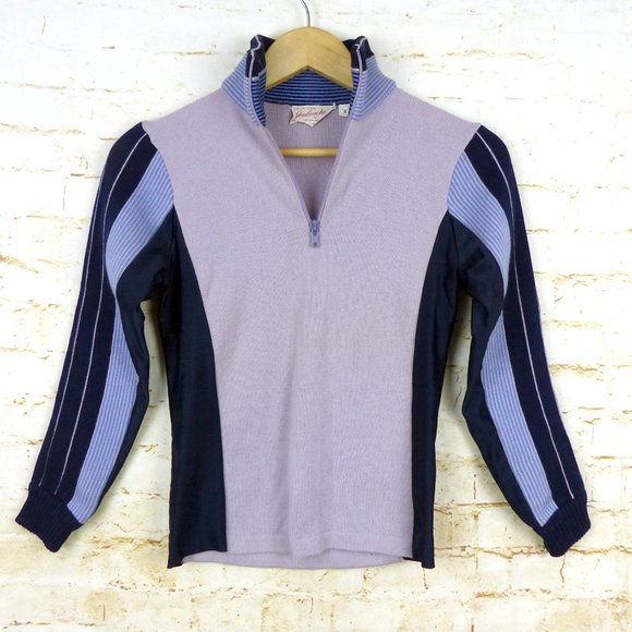 Vintage Avalanche Lasley-Seattle Sweater Women S Pink Blue Striped Half Zip Wool - Picture 6 of 12